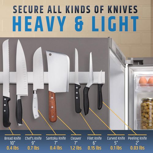 16 Inch Magnetic Knife Holder, 304 Stainless Steel Knife Magnetic Strip for Wall, Refrigerator, RV Kitchen, Knife Rack for Utensil Storage（Silver）