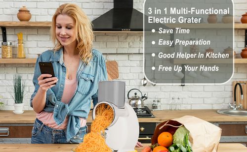 Electric Cheese Grater for Block Cheese,2025 Upgrade Electric Grater for Home Kitchen Use,3 Changeable Blades Salad Shooter Electric Slicer Shredder for Vegetable Fruit Nuts