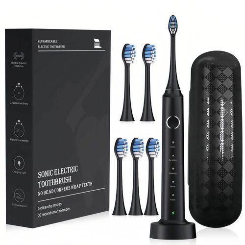 2025 Adult Sonic Electric Toothbrush 6 DuPont Brush Heads IPX7 Waterproof Foldable Induction Charging Portable Travel