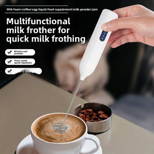 Milk frother, coffee home milk small cream whisk, electric stirring rod, milk frother, hand-held mixer（White）