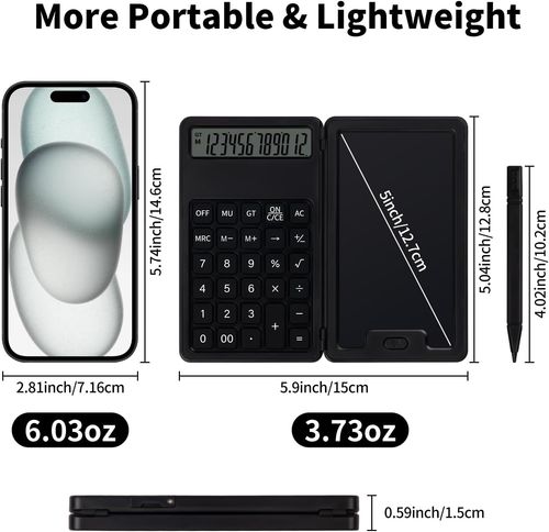 esk Portable Basic Calculator, Small Mini Calculators with Writing Notepad and Stylus, More Lightweight and Portable, 12Digit Large Display Multi-Function for Office, School, Home & Financial (Black)