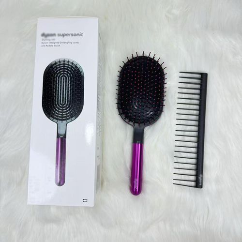 New Quality Luxury 2PCS Metal Handle Detangling Hair Massage Brush Wide Tooth Hair Comb and Brush Set