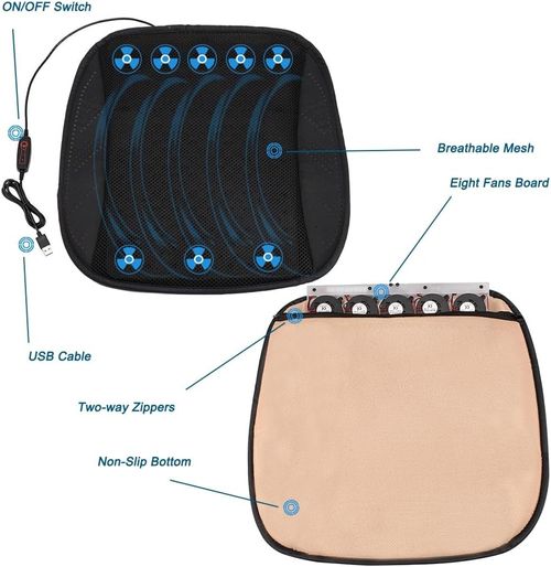 Universal Ventilated Car Seat Cushion with USB Interface Quick Cooling Three-Speed Adjustable Seat Cushion Suitable for All Car Seats, Home and Office Chairs