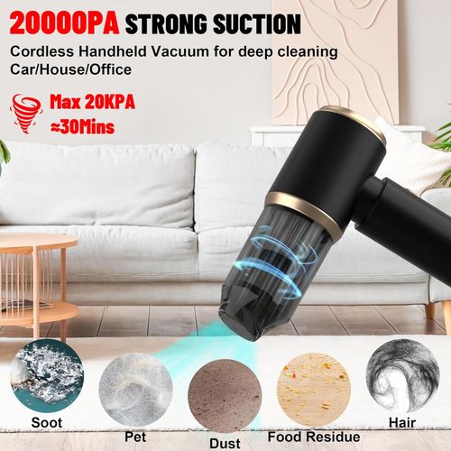 Handheld Car Vacuum Portable Cordless, 20000PA High Power 4 in 1 Vacuum Cleaner & Air Duster & Air Blower with 4000mAh Brushless Motor and Multi-Nozzles for Car (20000 PA-Black)