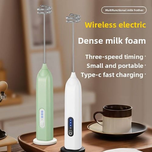 Milk frother, coffee home milk small cream whisk, electric stirring rod, milk frother, hand-held mixer（White）