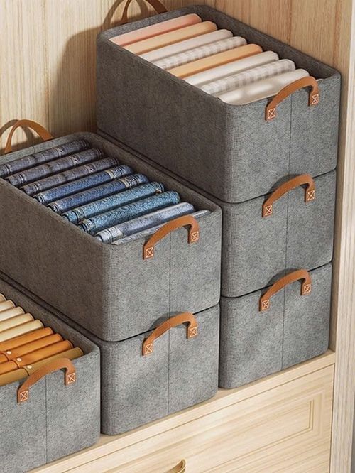 3 Pack Large Fabric Collapsible Closet Storage Baskets Bins, Foldable Closet Organizers with Handles, Decorative Collapsible Open Storage Bins for Organizing Clothes Toy Nursery Shelves