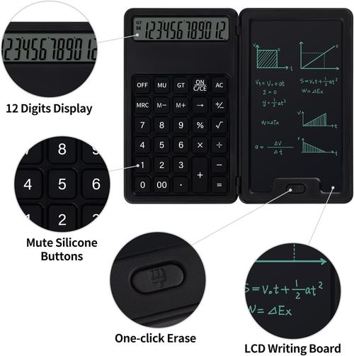 esk Portable Basic Calculator, Small Mini Calculators with Writing Notepad and Stylus, More Lightweight and Portable, 12Digit Large Display Multi-Function for Office, School, Home & Financial (Black)