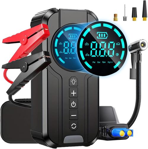 6000A Jump Starter with Air Compressor, 150PSI Battery Jumper Starter Portable for 6.0L Gas and 3.0L Diesel, 12V Car Jump Starter with Jumper Cable 3 Modes Flashlight and EVA Bag