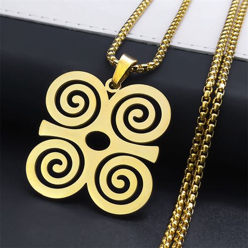 Adinkra Symbols Pendant Necklace Symbol European and American Fashion Women's Gold Stainless Steel Necklace