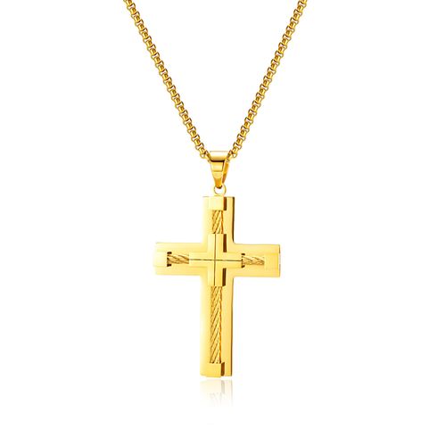 Hot Selling Fashion Jewelry Religious Faith Necklace 18k Gold Plated Stainless Steel Cross Pendant Necklace for Men