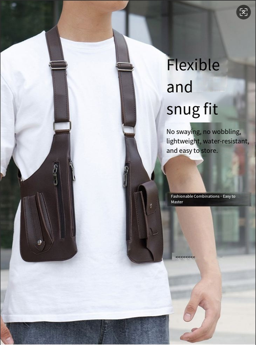 Men's waistcoat bag, retro drawstring underarm bag, multi-functional shoulder bag, outdoor crossbody bag, mobile phone bag