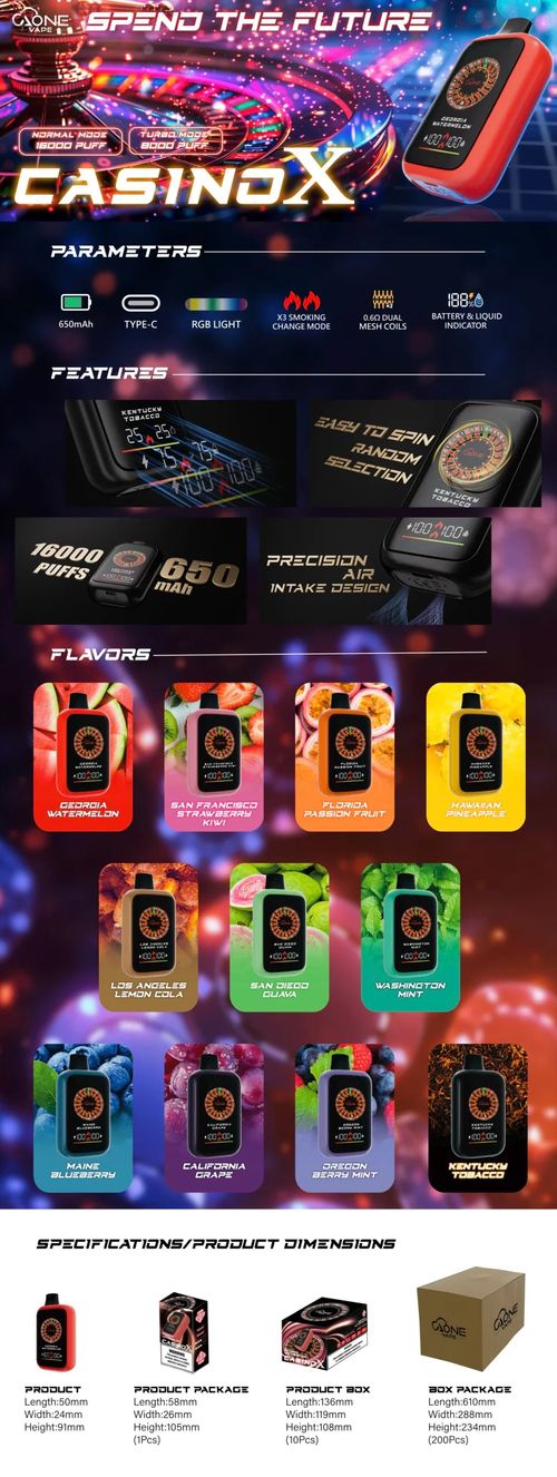 台灣現貨-一次性電子煙 AONE VAPE – CasinoX 16000口拋棄式