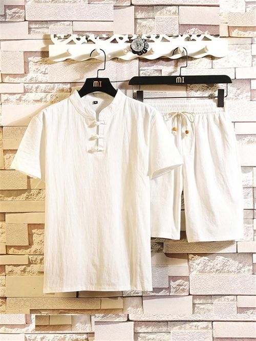 Men's Casual Style Cotton Linen Sets T-shirt + Pants