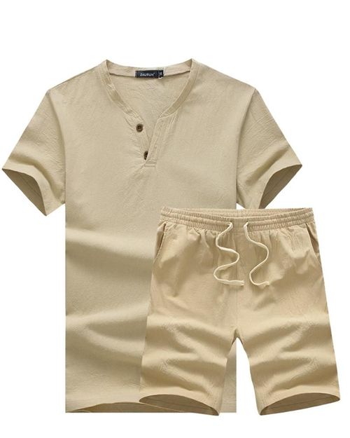 Men's V-neck Solid Color Short Sleeve Shorts Suit