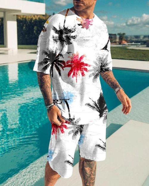 Men's Casual Print Short Sleeve Suits
