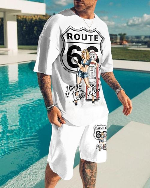 Men's "Route 66" Print Shorts Suit
