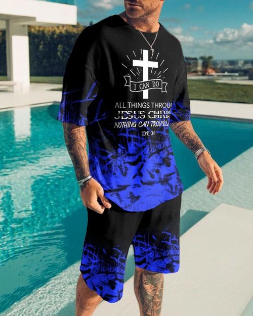 Men's Cross Print Printed Leisure Sports Suit