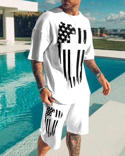 Men's Casual Print  Short Sleeve Suits-041409