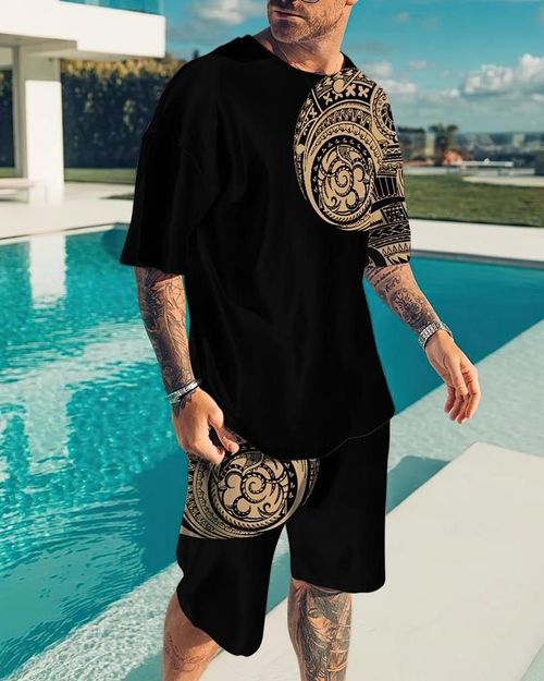 Fashion Men's Retro Simple Print Short Suit