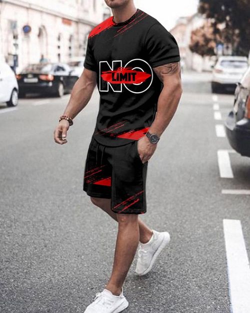 Men's Sports Letter Printed Shorts Suit