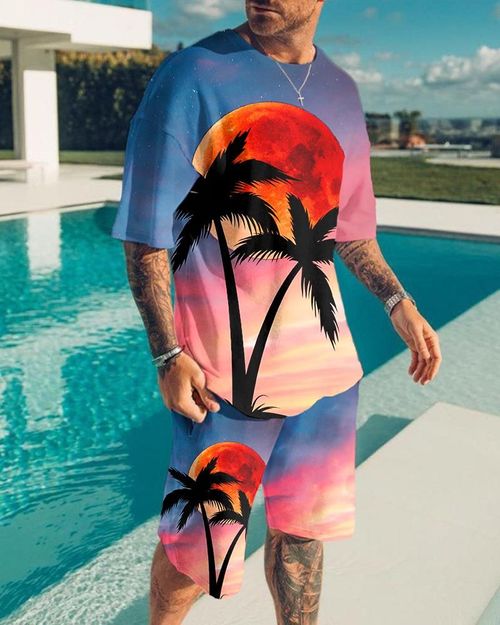 Men's Casual Printed Short Sleeve Suits-060608
