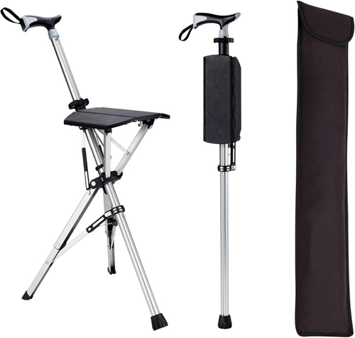 🚶‍♂️Folding stool with crutches💥Crutch folding stool