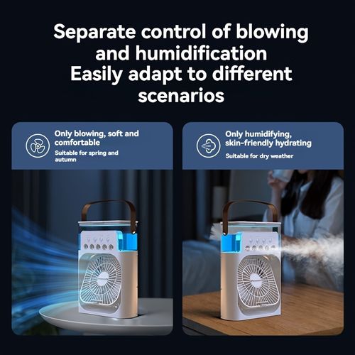 Portable USB Air Cooler Fan with 3 Nozzle Humidifier and RGB Night Light
