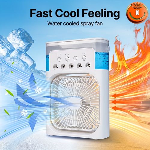 Portable USB Air Cooler Fan with 3 Nozzle Humidifier and RGB Night Light