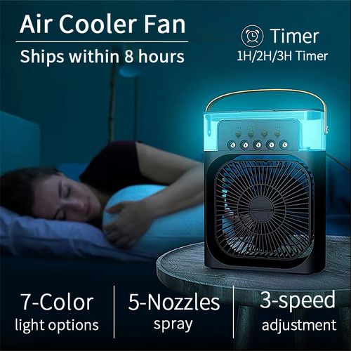 Portable USB Air Cooler Fan with 3 Nozzle Humidifier and RGB Night Light