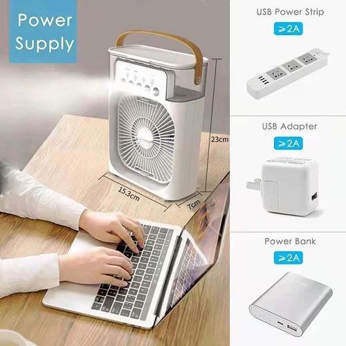 Portable USB Air Cooler Fan with 3 Nozzle Humidifier and RGB Night Light