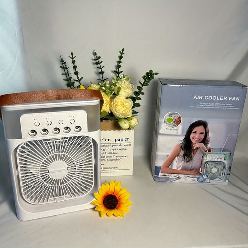 Portable USB Air Cooler Fan with 3 Nozzle Humidifier and RGB Night Light