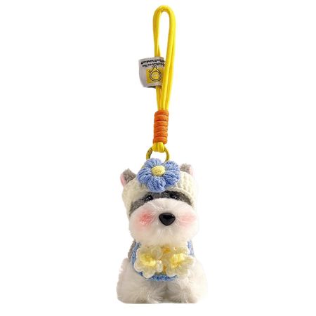 Stuffed Schnauzer Puppy Bag Pendant Cute Doll School Bag Pendant Keychain Exquisite Gift Blue Floral Schnauzer Charm Plush Cartoon Style Fresh Sweet