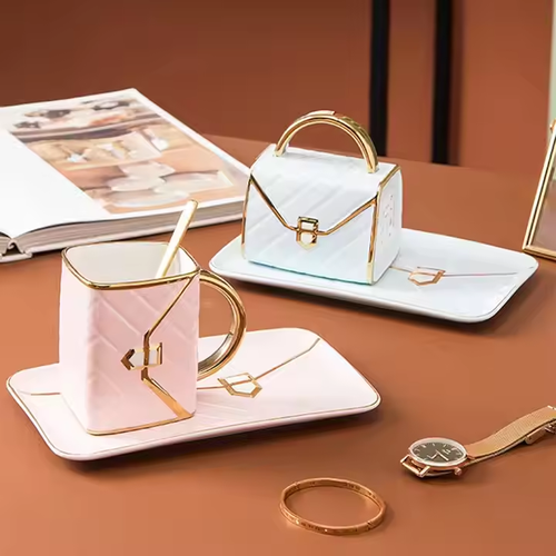 Bag - Style Mug & Saucer Set - Ideal for Coffee, Breakfast & Dessert Serving