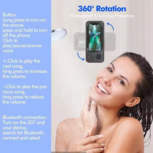Waterproof Bluetooth Speaker Phone Holder - Shower & TV Viewing, Touch - Screen Compatible