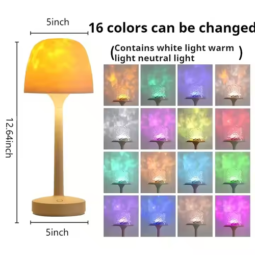USB - Charging 16 - Color LED Table Lamp - Dynamic Rotating Ripple, Kids' Bedroom Projector & Ambient Night Light