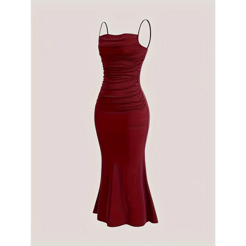 Women's Collarless Bodycon Maxi Dress - Sexy Style, High-Waisted Tie-Waist Sling Dress