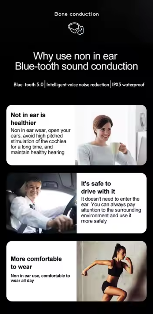 Bone Conduction Sports Headphones - Wireless Bluetooth for Running, Cycling & Workouts