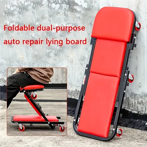 2 - in - 1 Foldable Car Repair Workbench - Stool & Lying Board, Portable Design