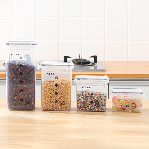 4 - Piece Square Airtight Canister Set - Kitchen Cereal Storage Jars, Fridge Organizer Containers