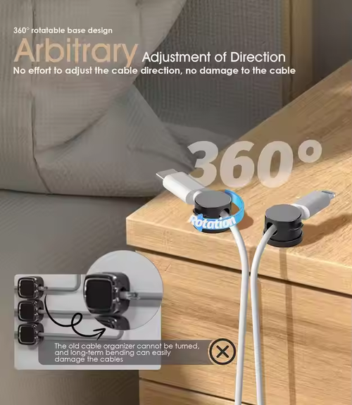 Self - Adhesive Rotatable Wire Holder - Universal for Electronics Data Cables