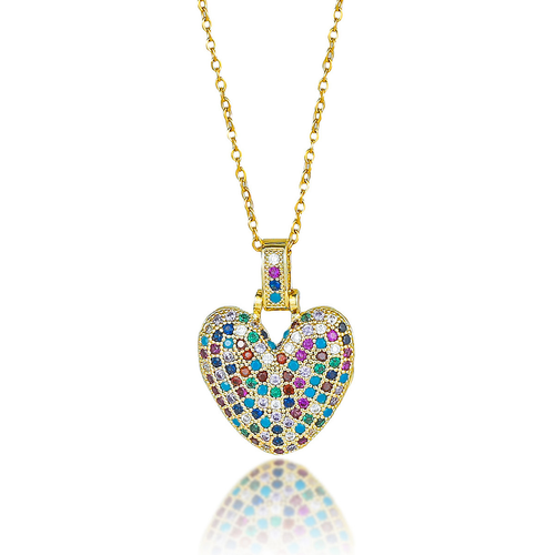 Hip Hop Fashion Collection Rainbow Color CZ Letter Pendant Necklace Gold Copper Micro Zircon A-Z Alphabets Jewelry for Women