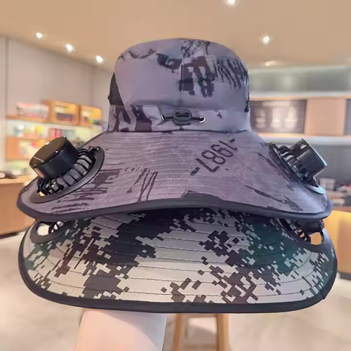 Solar - Rechargeable Digital Display Fisherman Hat - Extra Large Brim, Perfect for Summer Hiking or Fishing