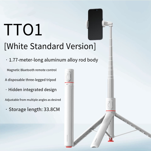 TT01 Phone Selfie Stick & Tripod - Auto - Open, Compact for Live Streaming & Shots