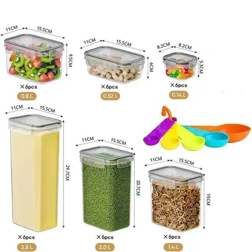 36-Piece Rectangular Airtight Food Storage Containers Set - Plastic PP Cereal Jars, Transparent Seal 保鲜 Boxes for Pantry Organization