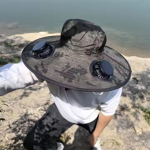Solar - Rechargeable Digital Display Fisherman Hat - Extra Large Brim, Perfect for Summer Hiking or Fishing