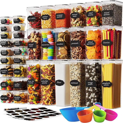 36-Piece Rectangular Airtight Food Storage Containers Set - Plastic PP Cereal Jars, Transparent Seal 保鲜 Boxes for Pantry Organization