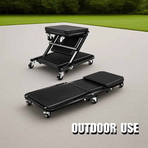 2 - in - 1 Foldable Car Repair Workbench - Stool & Lying Board, Portable Design
