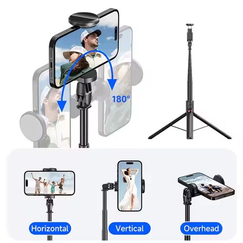TT01 Phone Selfie Stick & Tripod - Auto - Open, Compact for Live Streaming & Shots