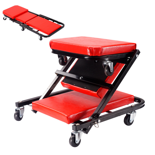 2 - in - 1 Foldable Car Repair Workbench - Stool & Lying Board, Portable Design