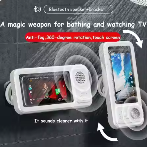 Waterproof Bluetooth Speaker Phone Holder - Shower & TV Viewing, Touch - Screen Compatible